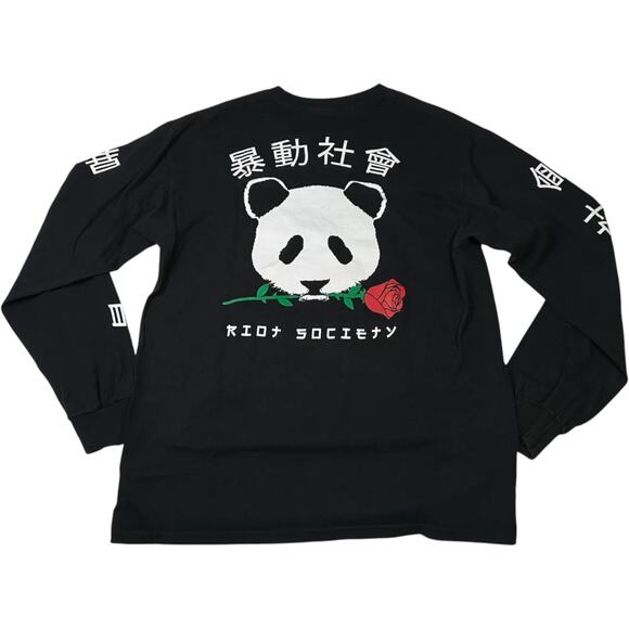 Riot Society Panda Graphic T Shirt Mens M Black Streetwear Asian Print Tee - Picture 3 of 8